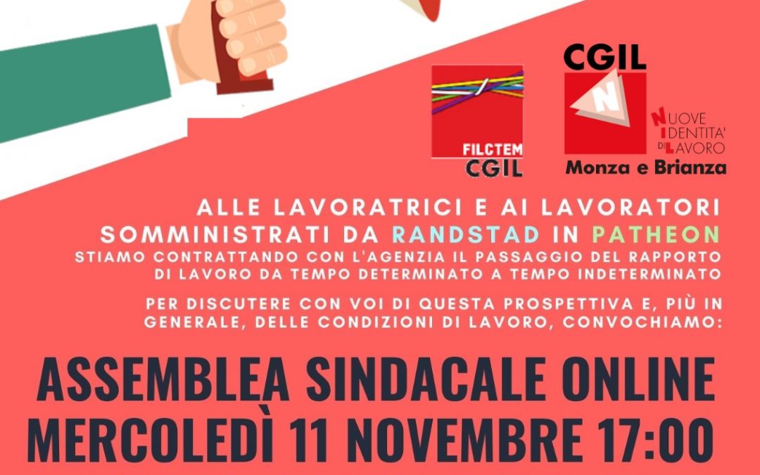 Filctem e NIdiL, assemblea sindacale online per i lavoratori somministrati Randstad di Patheon