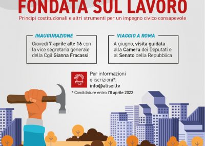 “Fondata sul lavoro”, al via l’ottava edizione della Scuola di Formazione Politica dell’Associazione Alisei