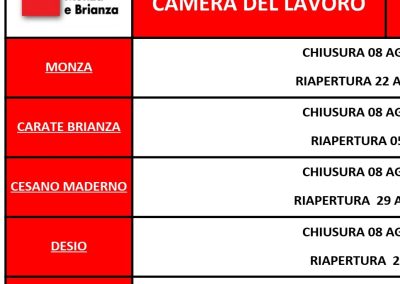 Estate 2022: ecco le chiusure delle Camere del Lavoro in Brianza