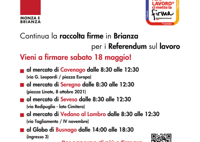 Cgil Brianza, continua la raccolta firme per i Referendum sul lavoro